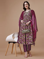 Thumbnail for Alia Cut Printed & Embroidered Kurta With Pant & Dupatta, Multicolor - Hiral Fashion - Dista