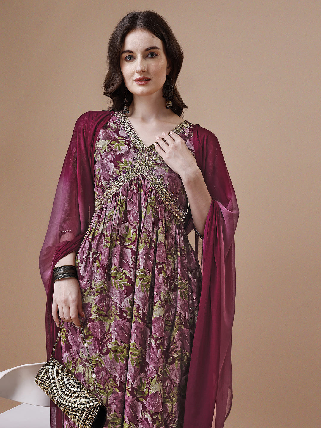 Alia Cut Printed & Embroidered Kurta With Pant & Dupatta, Multicolor - Hiral Fashion - Dista