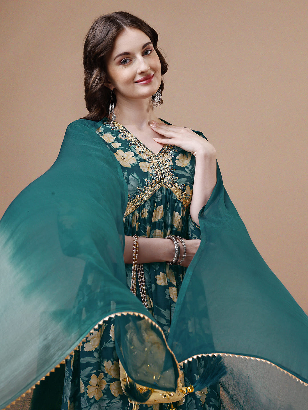 Alia Cut Printed & Embroidered Kurta With Pant & Dupatta, Multicolor - Hiral Fashion - Dista