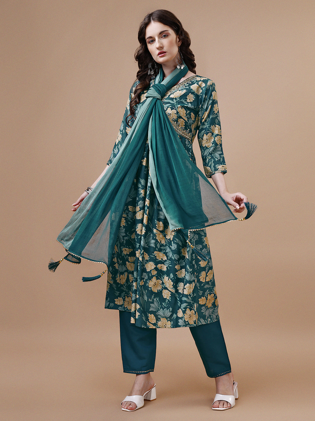 Alia Cut Printed & Embroidered Kurta With Pant & Dupatta, Multicolor - Hiral Fashion - Dista