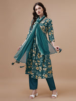 Thumbnail for Alia Cut Printed & Embroidered Kurta With Pant & Dupatta, Multicolor - Hiral Fashion - Dista