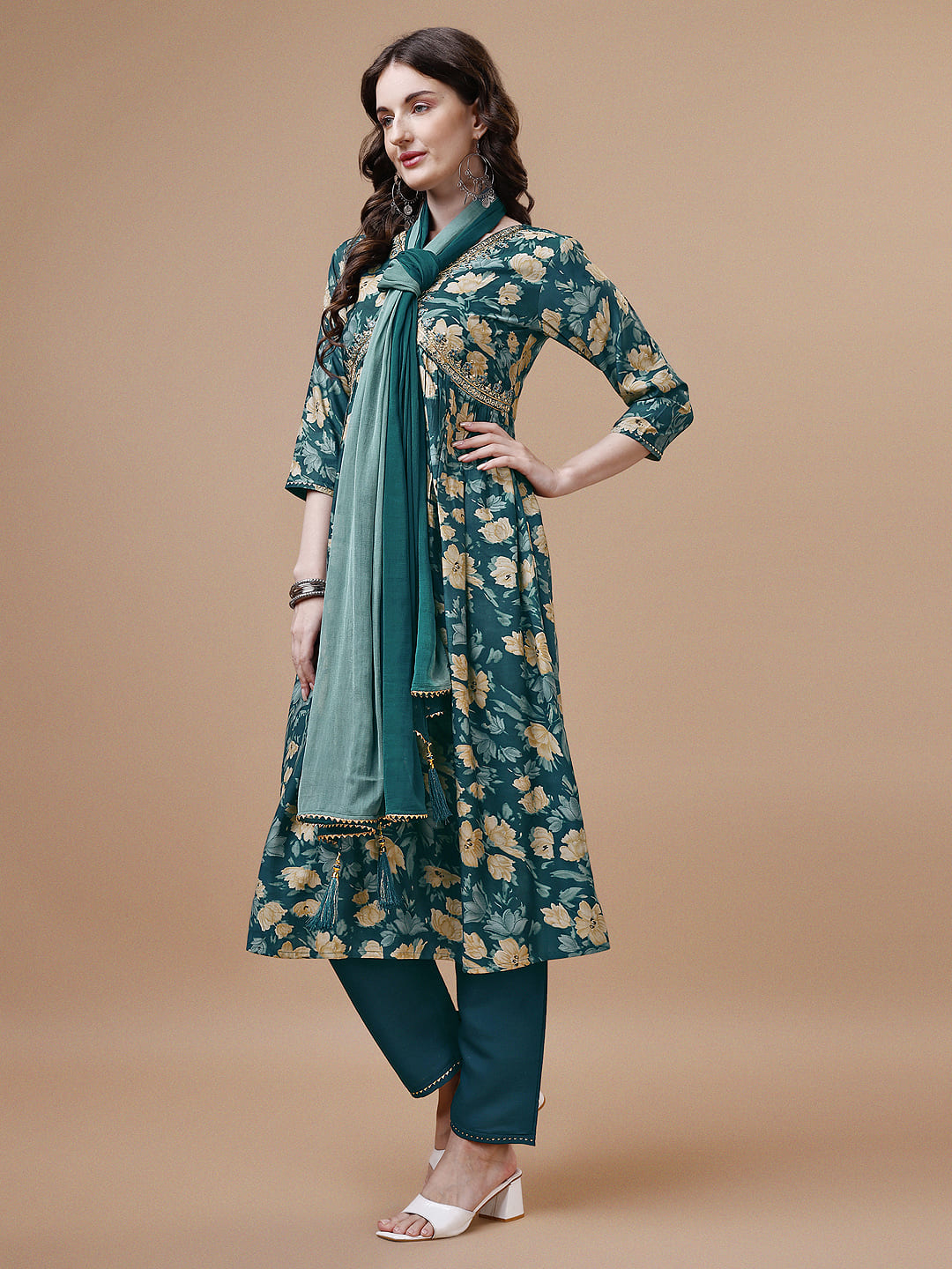 Alia Cut Printed & Embroidered Kurta With Pant & Dupatta, Multicolor - Hiral Fashion - Dista