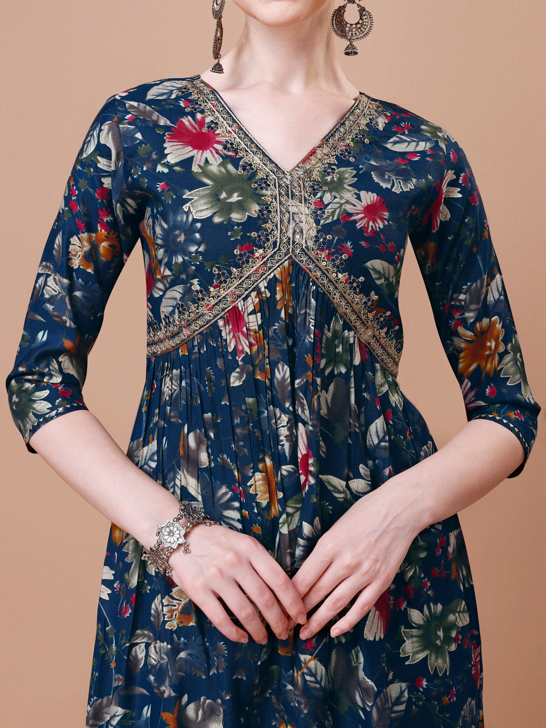 Alia Cut Floral Printed Embroidered Kurta With Pant & Dupatta, Multicolor - Hiral Fashion - Dista