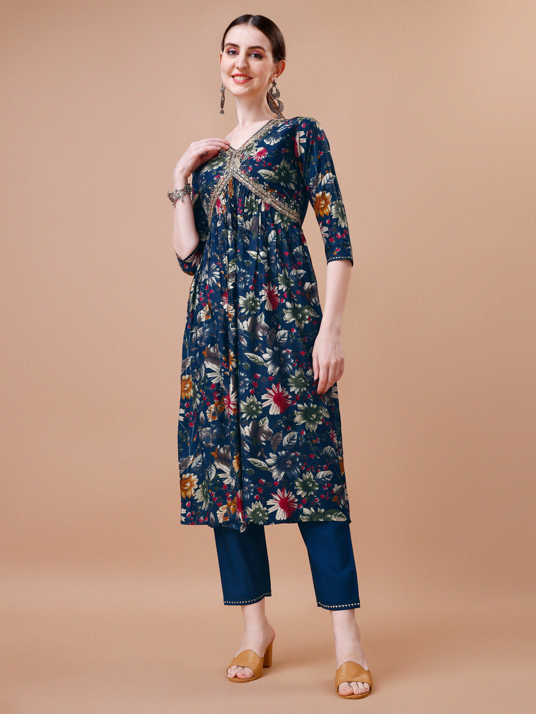 Alia Cut Floral Printed Embroidered Kurta With Pant & Dupatta, Multicolor - Hiral Fashion - Dista