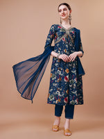 Thumbnail for Alia Cut Floral Printed Embroidered Kurta With Pant & Dupatta, Multicolor - Hiral Fashion - Dista