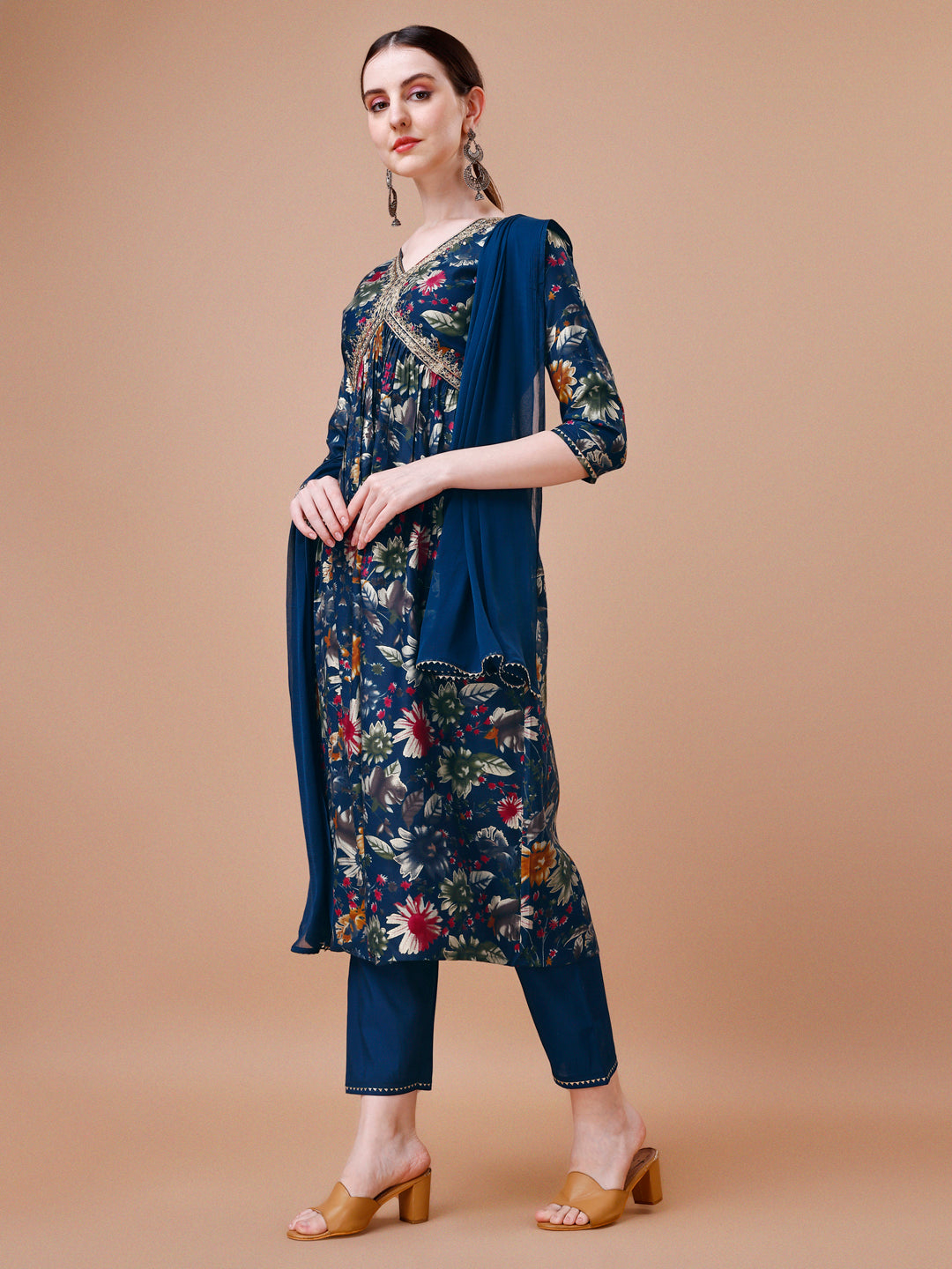Alia Cut Floral Printed Embroidered Kurta With Pant & Dupatta, Multicolor - Hiral Fashion - Dista