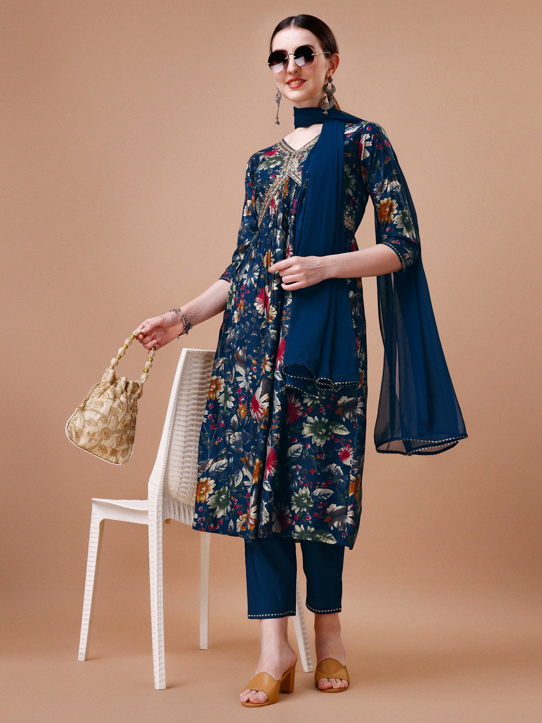 Alia Cut Floral Printed Embroidered Kurta With Pant & Dupatta, Multicolor - Hiral Fashion - Dista