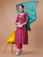 Thumbnail for Alia Cut Embroidered & Floral Printed Kurta With Pant & Dupatta, Multicolor - Hiral Fashion - Dista