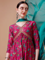 Thumbnail for Alia Cut Embroidered & Floral Printed Kurta With Pant & Dupatta, Multicolor - Hiral Fashion - Dista