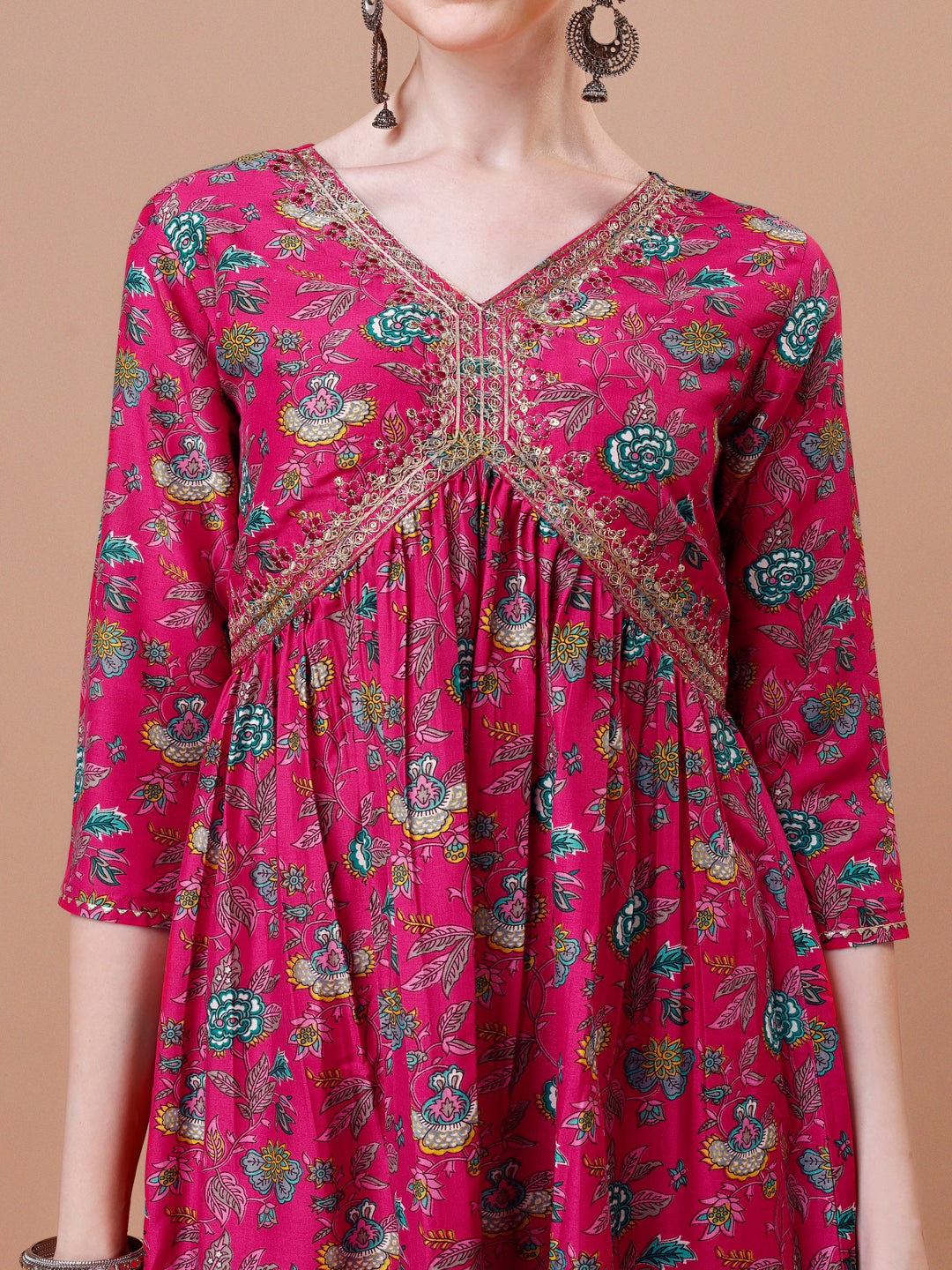 Alia Cut Embroidered & Floral Printed Kurta With Pant & Dupatta, Multicolor - Hiral Fashion - Dista
