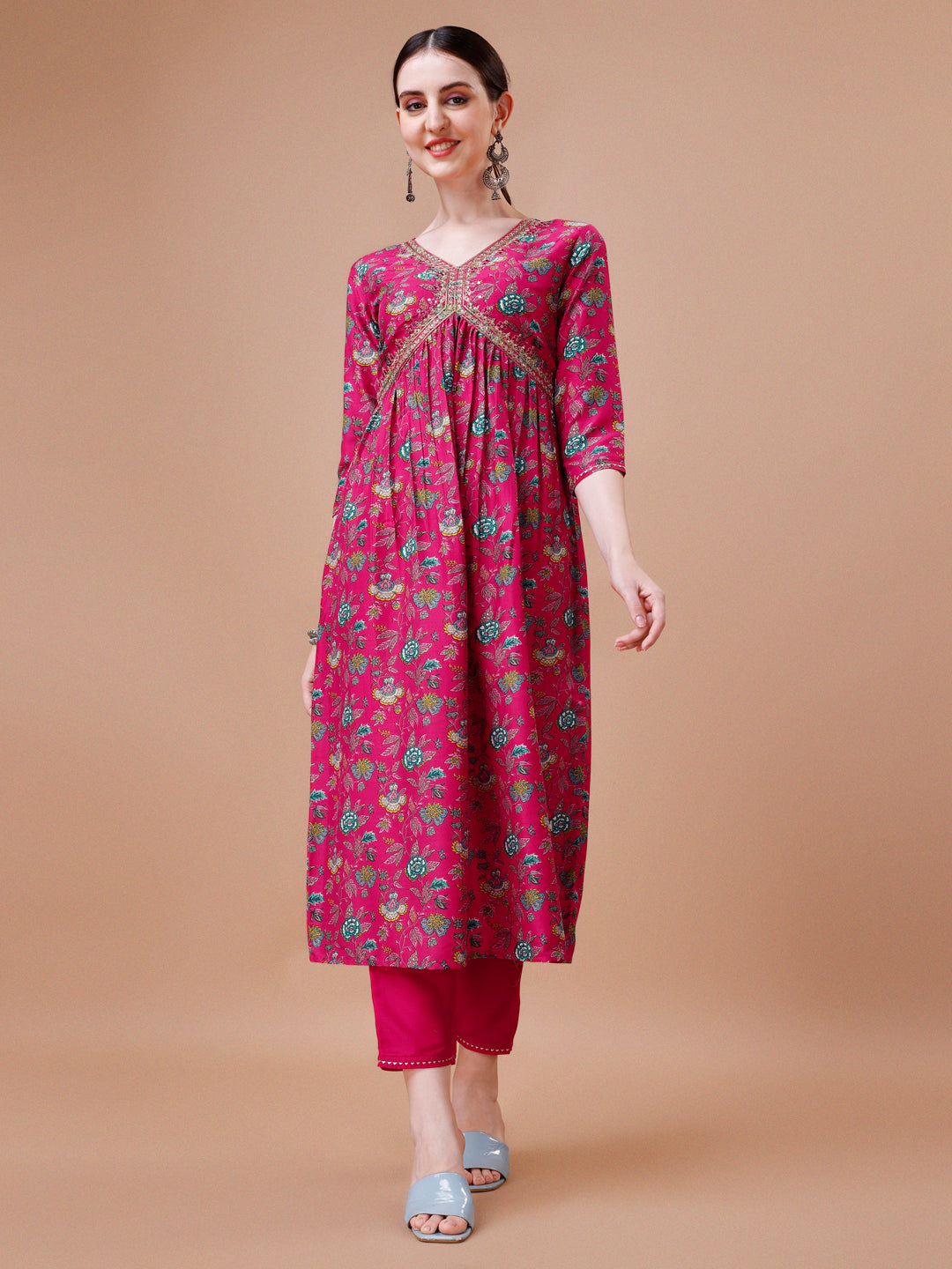 Alia Cut Embroidered & Floral Printed Kurta With Pant & Dupatta, Multicolor - Hiral Fashion - Dista