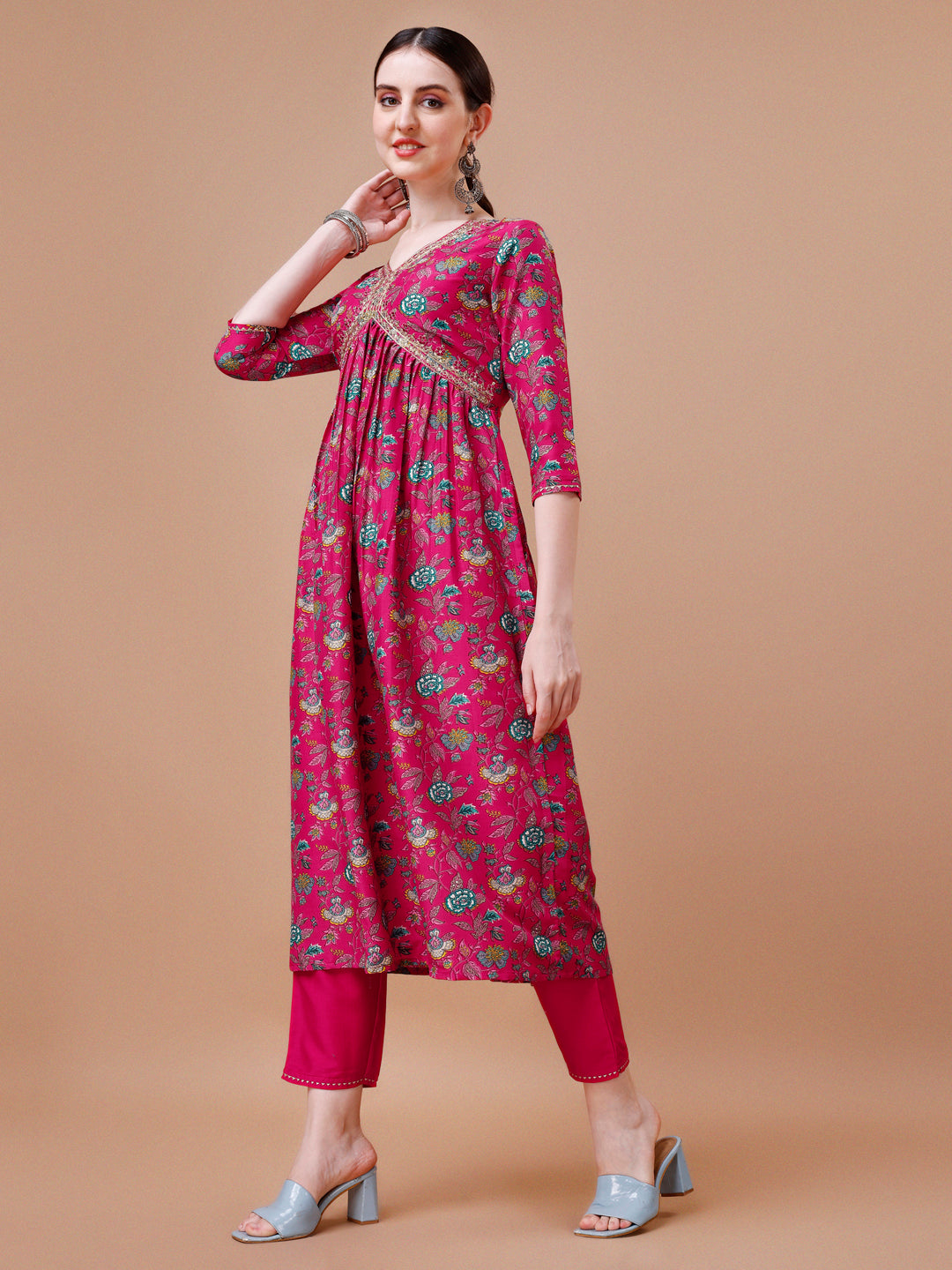 Alia Cut Embroidered & Floral Printed Kurta With Pant & Dupatta, Multicolor - Hiral Fashion - Dista