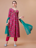 Thumbnail for Alia Cut Embroidered & Floral Printed Kurta With Pant & Dupatta, Multicolor - Hiral Fashion - Dista
