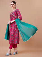 Thumbnail for Alia Cut Embroidered & Floral Printed Kurta With Pant & Dupatta, Multicolor - Hiral Fashion - Dista