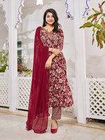 Thumbnail for Alia Cut Floral Embroidered Kurta With Pant & Dupatta, Multicolor - Hiral Fashion - Dista