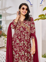 Thumbnail for Alia Cut Floral Embroidered Kurta With Pant & Dupatta, Multicolor - Hiral Fashion - Dista