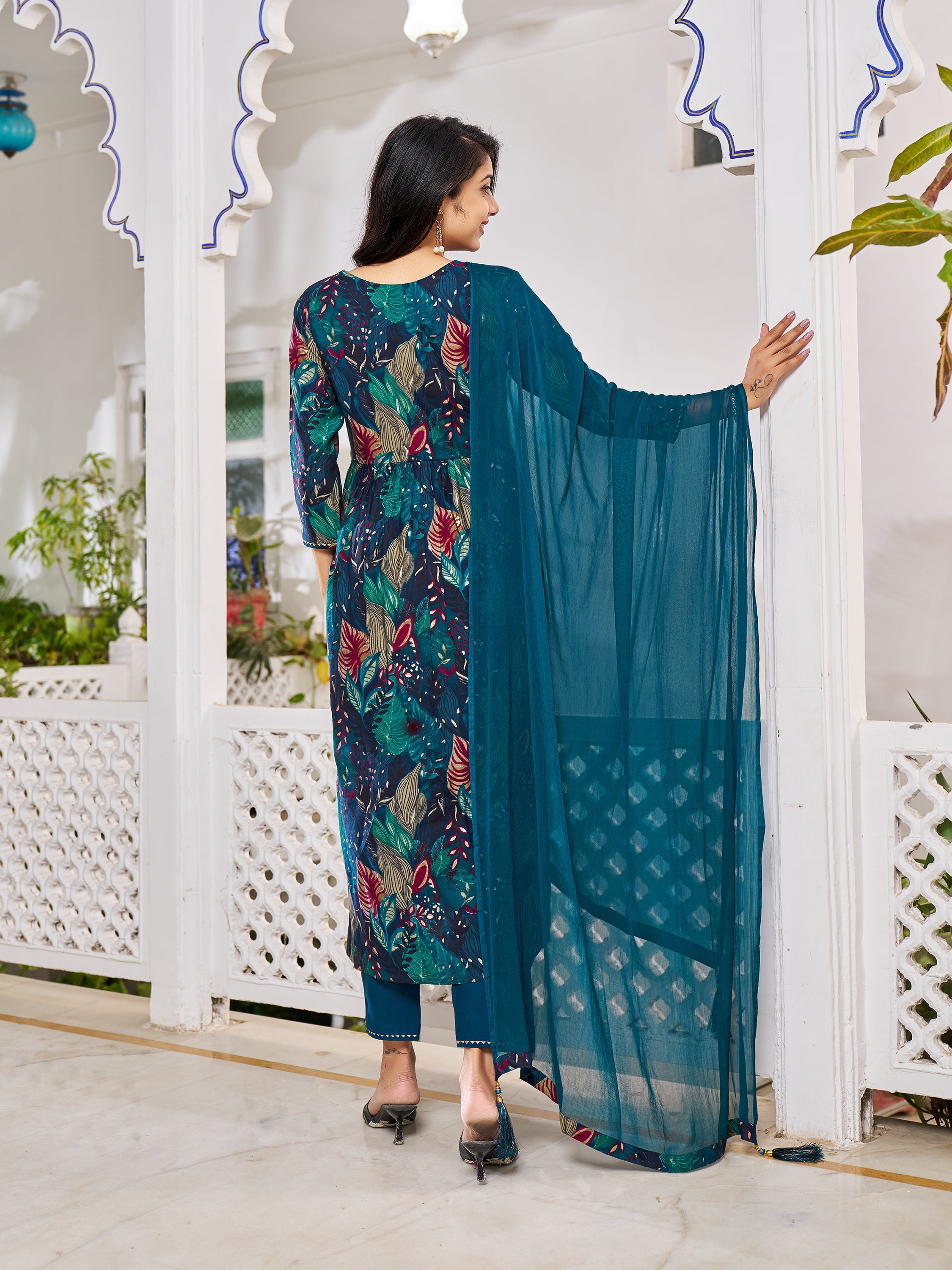 Alia Cut Embroidered & Floral Printed Kurta With Pant & Dupatta, Multicolor - Hiral Fashion - Dista