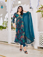 Thumbnail for Alia Cut Embroidered & Floral Printed Kurta With Pant & Dupatta, Multicolor - Hiral Fashion - Dista
