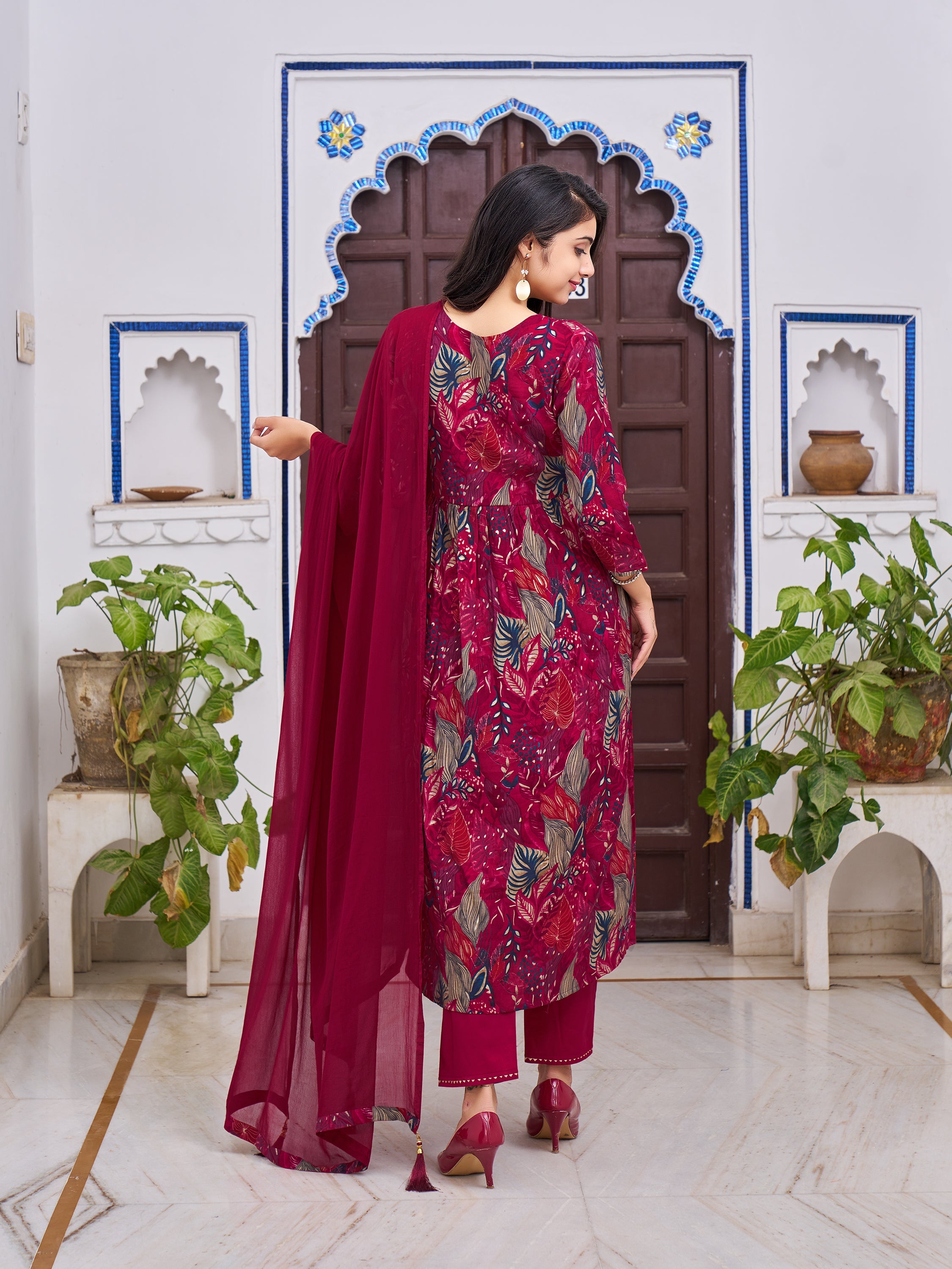 Alia Cut Embroidered & Floral Printed Kurta With Pant & Dupatta, Multicolor - Hiral Fashion - Dista