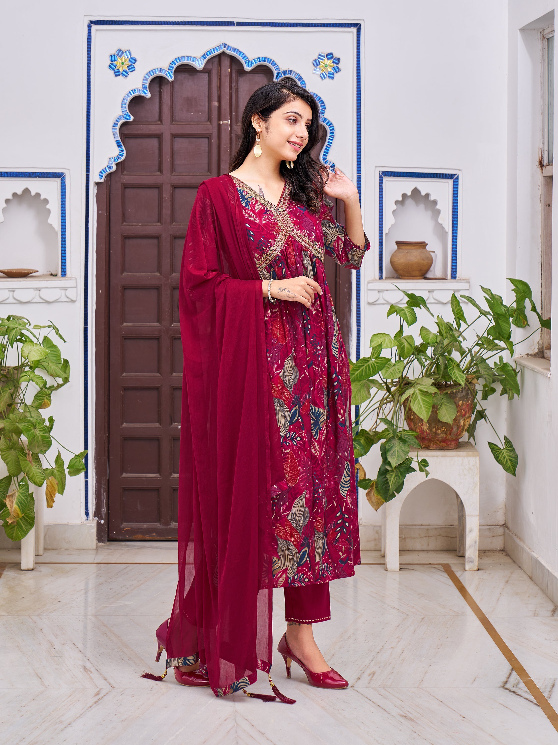 Alia Cut Embroidered & Floral Printed Kurta With Pant & Dupatta, Multicolor - Hiral Fashion - Dista