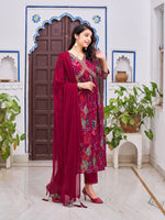 Thumbnail for Alia Cut Embroidered & Floral Printed Kurta With Pant & Dupatta, Multicolor - Hiral Fashion - Dista