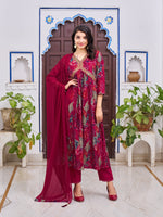 Thumbnail for Alia Cut Embroidered & Floral Printed Kurta With Pant & Dupatta, Multicolor - Hiral Fashion - Dista