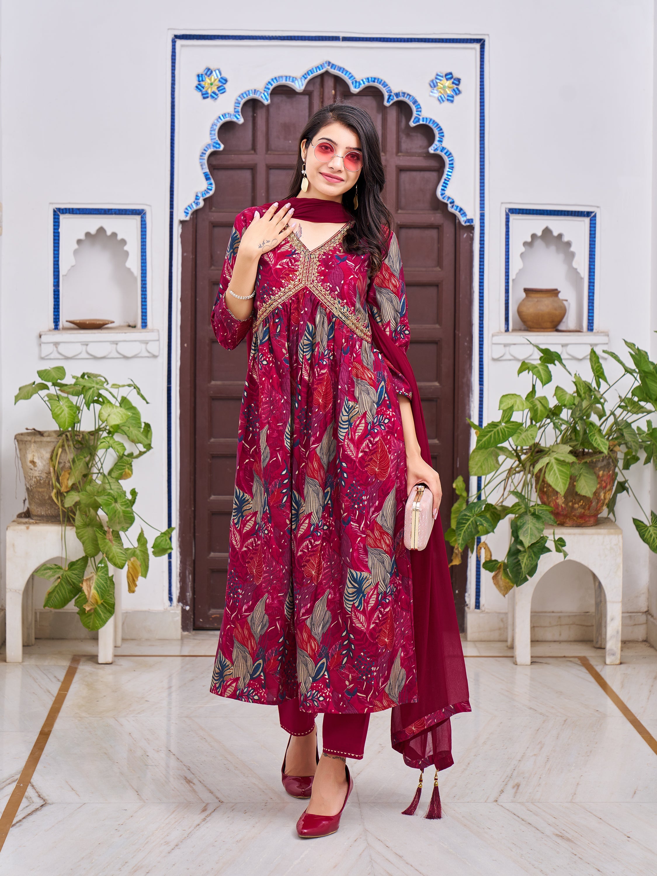 Alia Cut Embroidered & Floral Printed Kurta With Pant & Dupatta, Multicolor - Hiral Fashion - Dista