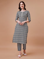 Thumbnail for Ethnic Motifs Printed Cotton Kurta With Pant & Dupatta, Multicolor - Hiral Fashion - Distacart
