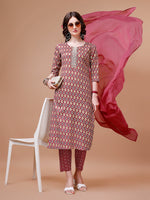 Thumbnail for Ethnic Motifs Printed Cotton Kurta With Pant & Dupatta, Multicolor - Hiral Fashion - Distacart