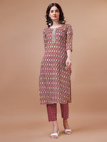 Thumbnail for Ethnic Motifs Printed Cotton Kurta With Pant & Dupatta, Multicolor - Hiral Fashion - Distacart