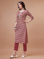 Thumbnail for Ethnic Motifs Printed Cotton Kurta With Pant & Dupatta, Multicolor - Hiral Fashion - Distacart