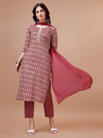 Thumbnail for Ethnic Motifs Printed Cotton Kurta With Pant & Dupatta, Multicolor - Hiral Fashion - Distacart