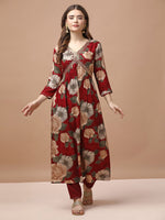 Thumbnail for Alia Cut Rayon Embroidered & Floral Printed Kurta With Pant & Dupatta Premium, Multicolor - Hiral Fashion - Distacart