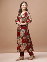 Thumbnail for Alia Cut Rayon Embroidered & Floral Printed Kurta With Pant & Dupatta Premium, Multicolor - Hiral Fashion - Distacart