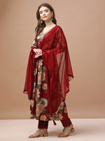 Thumbnail for Alia Cut Rayon Embroidered & Floral Printed Kurta With Pant & Dupatta Premium, Multicolor - Hiral Fashion - Distacart