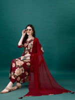 Thumbnail for Alia Cut Rayon Embroidered & Floral Printed Kurta With Pant & Dupatta, Multicolor - Hiral Fashion - Distacart