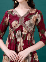 Thumbnail for Alia Cut Rayon Embroidered & Floral Printed Kurta With Pant & Dupatta, Multicolor - Hiral Fashion - Distacart