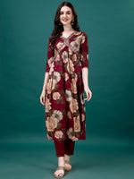 Thumbnail for Alia Cut Rayon Embroidered & Floral Printed Kurta With Pant & Dupatta, Multicolor - Hiral Fashion - Distacart
