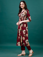 Thumbnail for Alia Cut Rayon Embroidered & Floral Printed Kurta With Pant & Dupatta, Multicolor - Hiral Fashion - Distacart