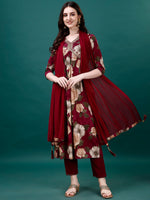 Thumbnail for Alia Cut Rayon Embroidered & Floral Printed Kurta With Pant & Dupatta, Multicolor - Hiral Fashion - Distacart