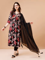 Thumbnail for Alia Cut Embroidered & Floral Printed Rayon Kurta With Pant & Dupatta, Multicolor - Hiral Fashion - Distacart