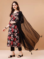 Thumbnail for Alia Cut Embroidered & Floral Printed Rayon Kurta With Pant & Dupatta, Multicolor - Hiral Fashion - Distacart