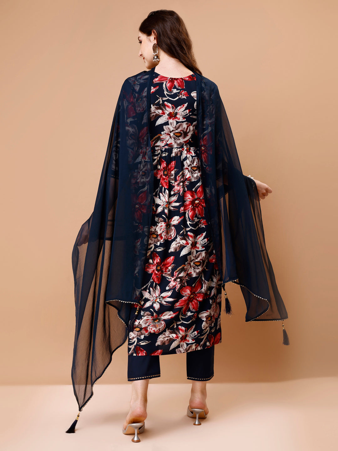 Alia Cut Embroidered & Floral Printed Rayon Kurta With Pant & Dupatta, Multicolor - Hiral Fashion - Dista