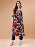 Thumbnail for Alia Cut Embroidered & Floral Printed Rayon Kurta With Pant & Dupatta, Multicolor - Hiral Fashion - Dista