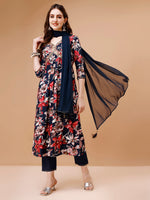 Thumbnail for Alia Cut Embroidered & Floral Printed Rayon Kurta With Pant & Dupatta, Multicolor - Hiral Fashion - Dista