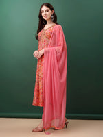 Thumbnail for Alia Cut Floral Printed & Embroidered Kurta With Pant & Dupatta Set, Pink - Hiral Fashion - Distacart