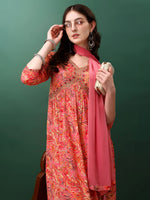 Thumbnail for Alia Cut Floral Printed & Embroidered Kurta With Pant & Dupatta Set, Pink - Hiral Fashion - Distacart