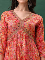 Thumbnail for Alia Cut Floral Printed & Embroidered Kurta With Pant & Dupatta Set, Pink - Hiral Fashion - Distacart