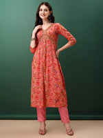 Thumbnail for Alia Cut Floral Printed & Embroidered Kurta With Pant & Dupatta Set, Pink - Hiral Fashion - Distacart