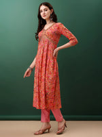 Thumbnail for Alia Cut Floral Printed & Embroidered Kurta With Pant & Dupatta Set, Pink - Hiral Fashion - Distacart